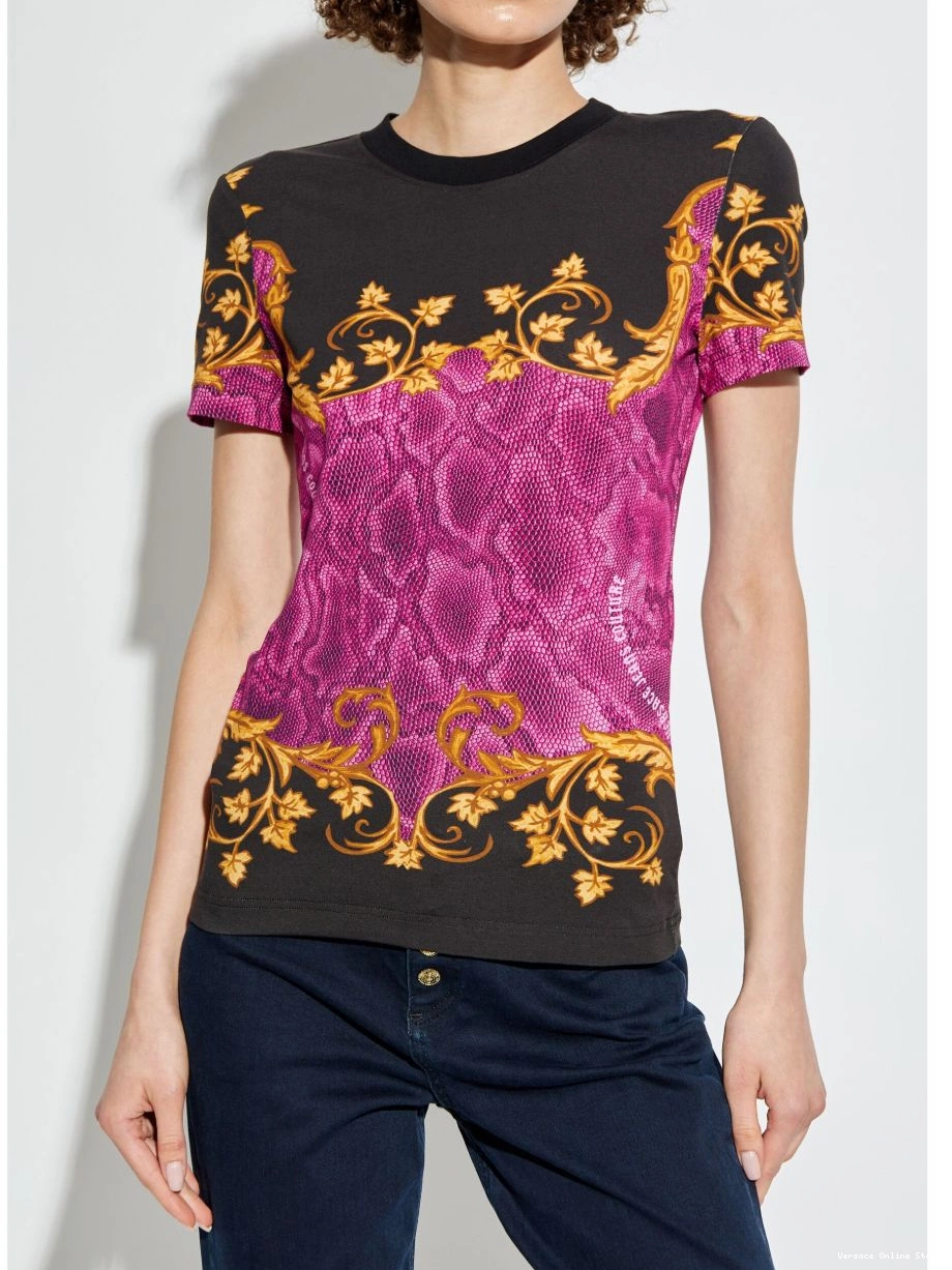 Cheap Women Versace T-shirt snakeskin-print Couture Jeans 0416